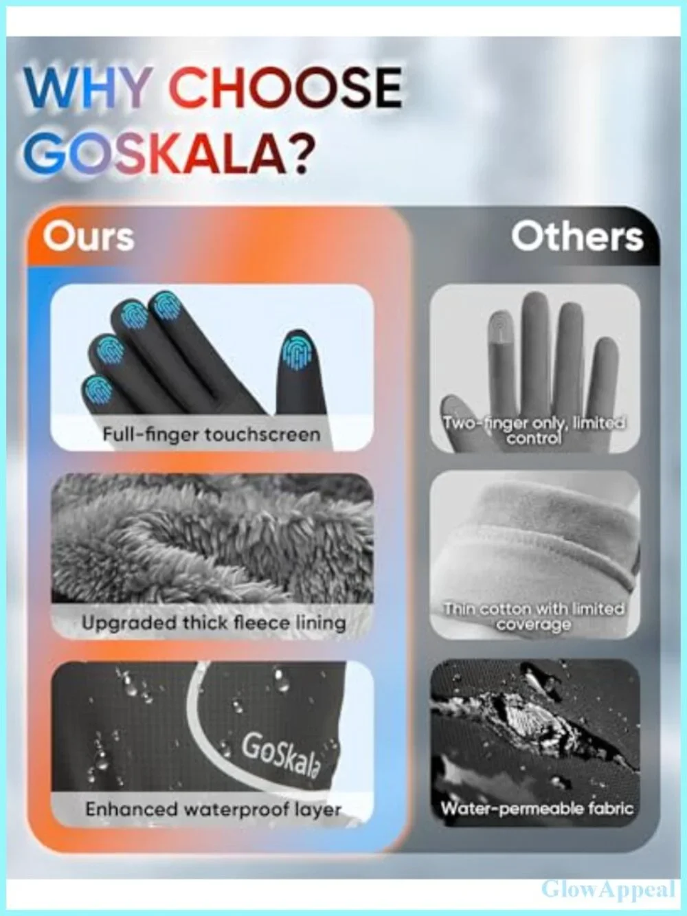 Winter Gloves for Women Men, Waterproof Windproof Touch Screen, Fleece Lined